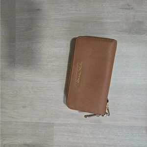 Michael Kors Caramel Brown Zip Wallet with Gold Logo